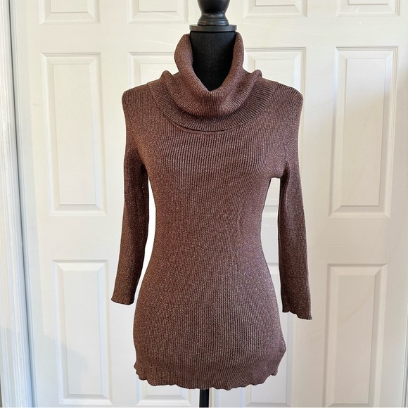 Peter Nygard Sweaters - Peter Nygard Metallic Chocolate Brown and Copper Turtleneck Sweater